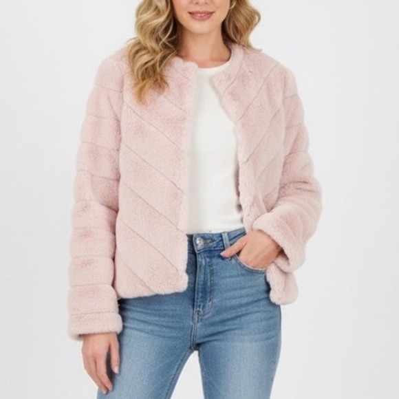 Bagatelle Collection Jackets & Blazers - BAGATELLE COLLECTION Pink Faux Fur Chevron Lined Jacket Size M